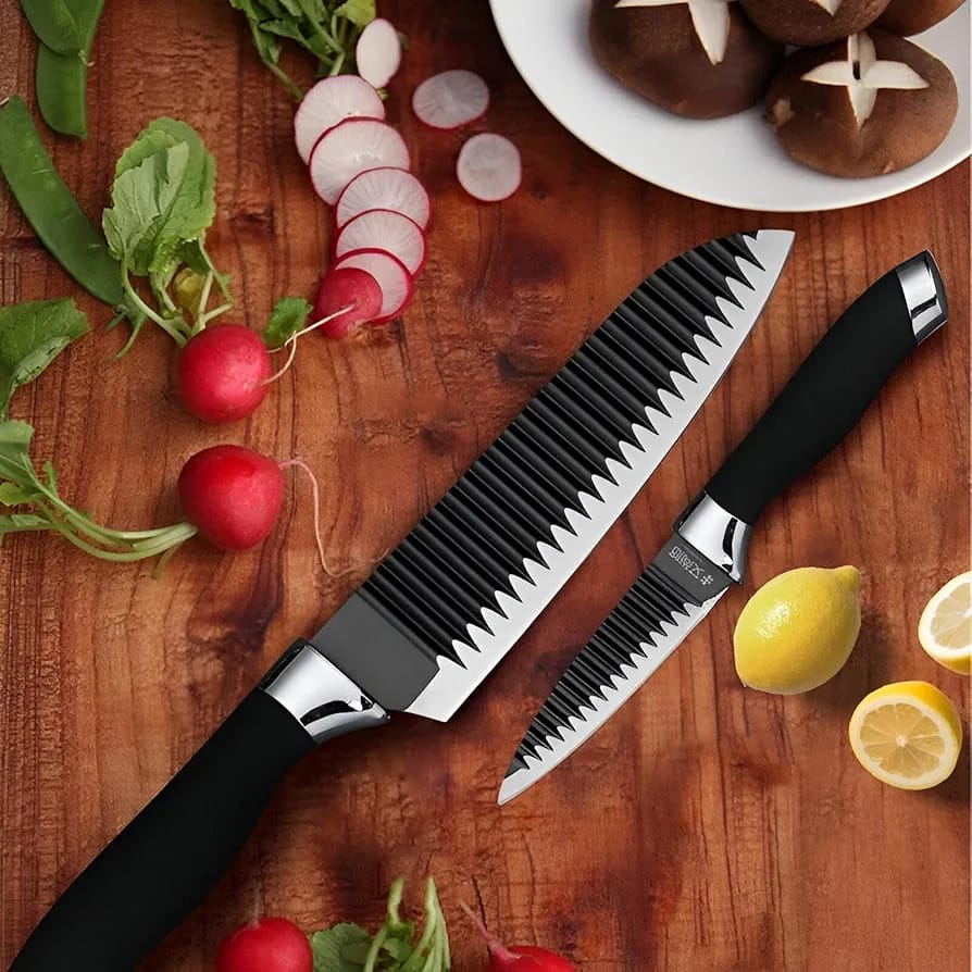 6 Pcs Professional Kitchen Knife Set – Non Stick Serrated Knives with Scissors, Peeler & Sharpener