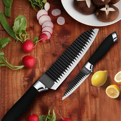 6 Pcs Professional Kitchen Knife Set – Non Stick Serrated Knives with Scissors, Peeler & Sharpener